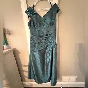 Jovani One Shoulder Teal Dress with Embellishments